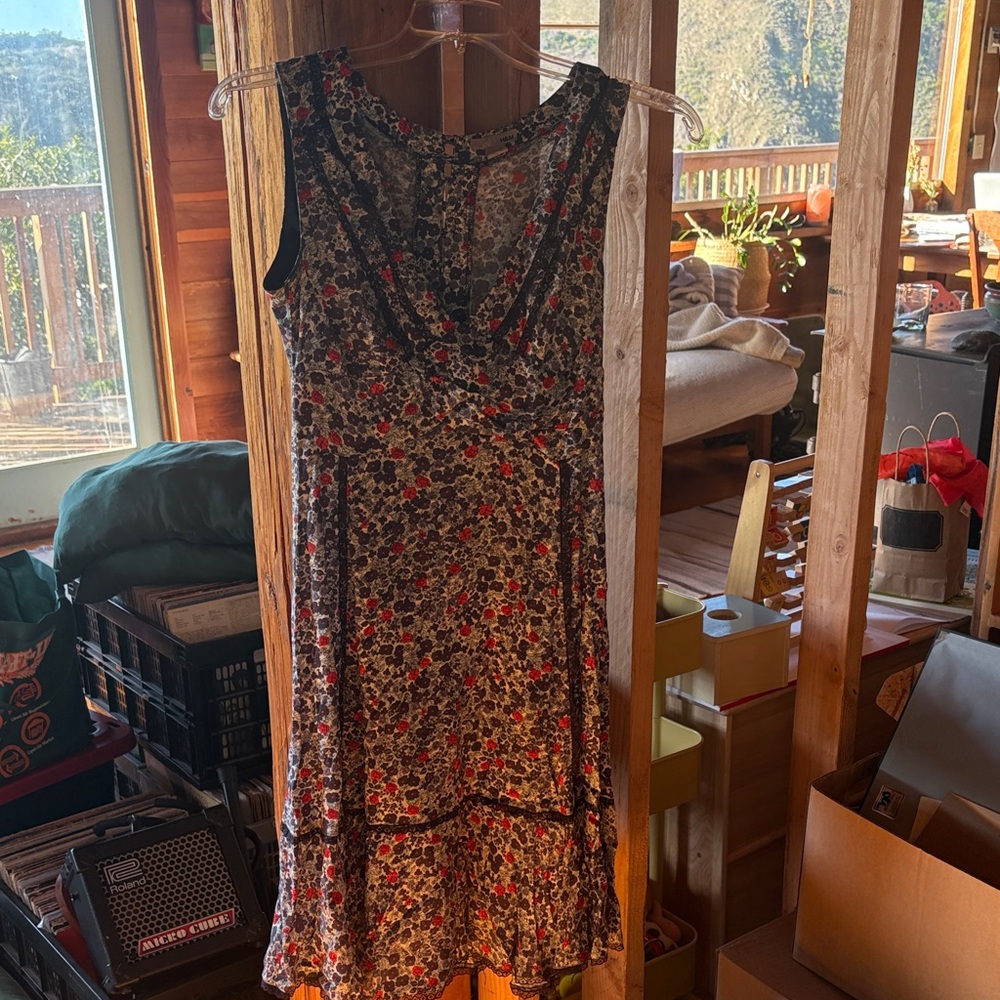 H&M Blue and Red Floral Midi Dress